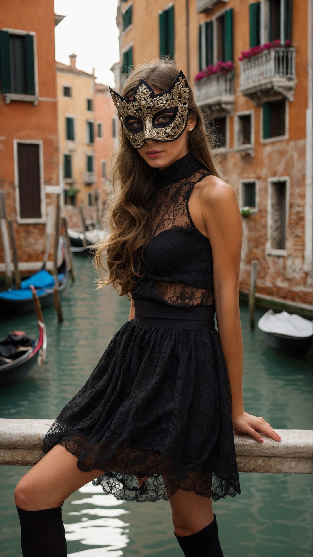 Italian woman with venetian mask in Venice