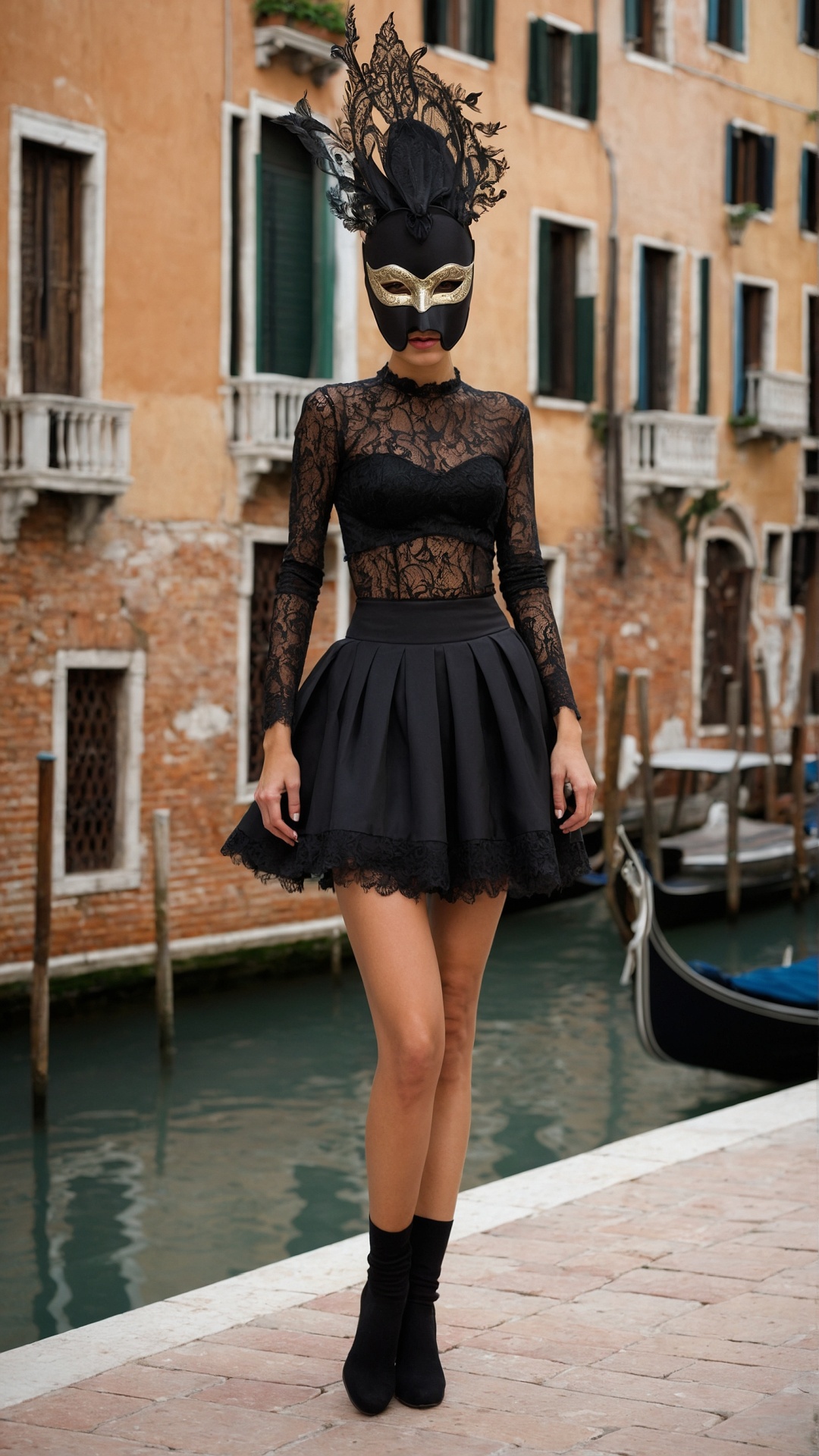 Italian woman with venetian mask in Venice