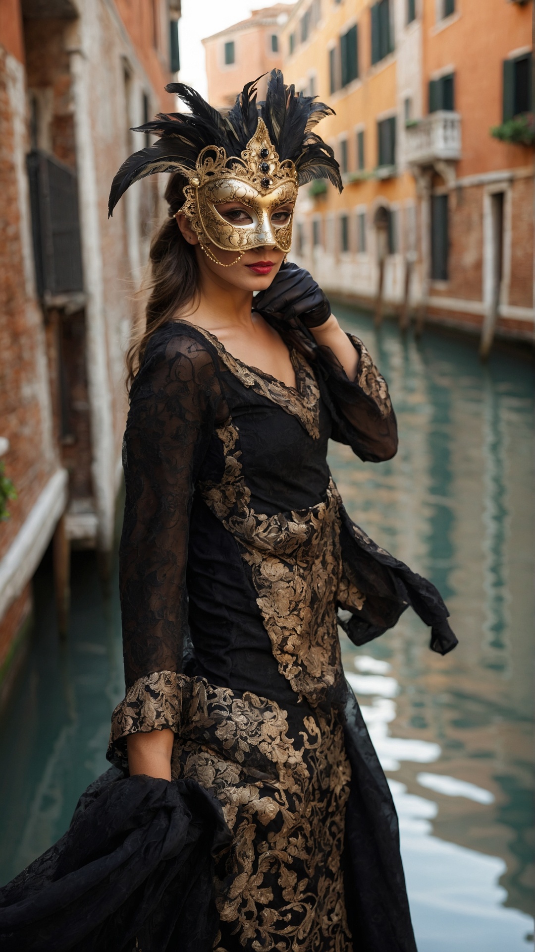 Italian woman with venetian mask in Venice