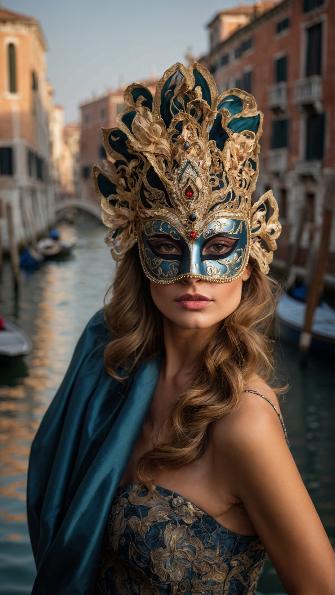 Italian woman with venetian mask in Venice