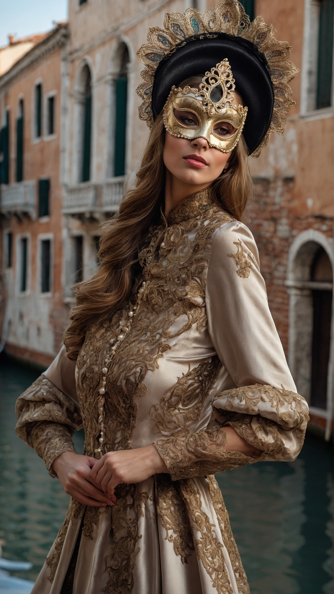 Italian woman with venetian mask in Venice