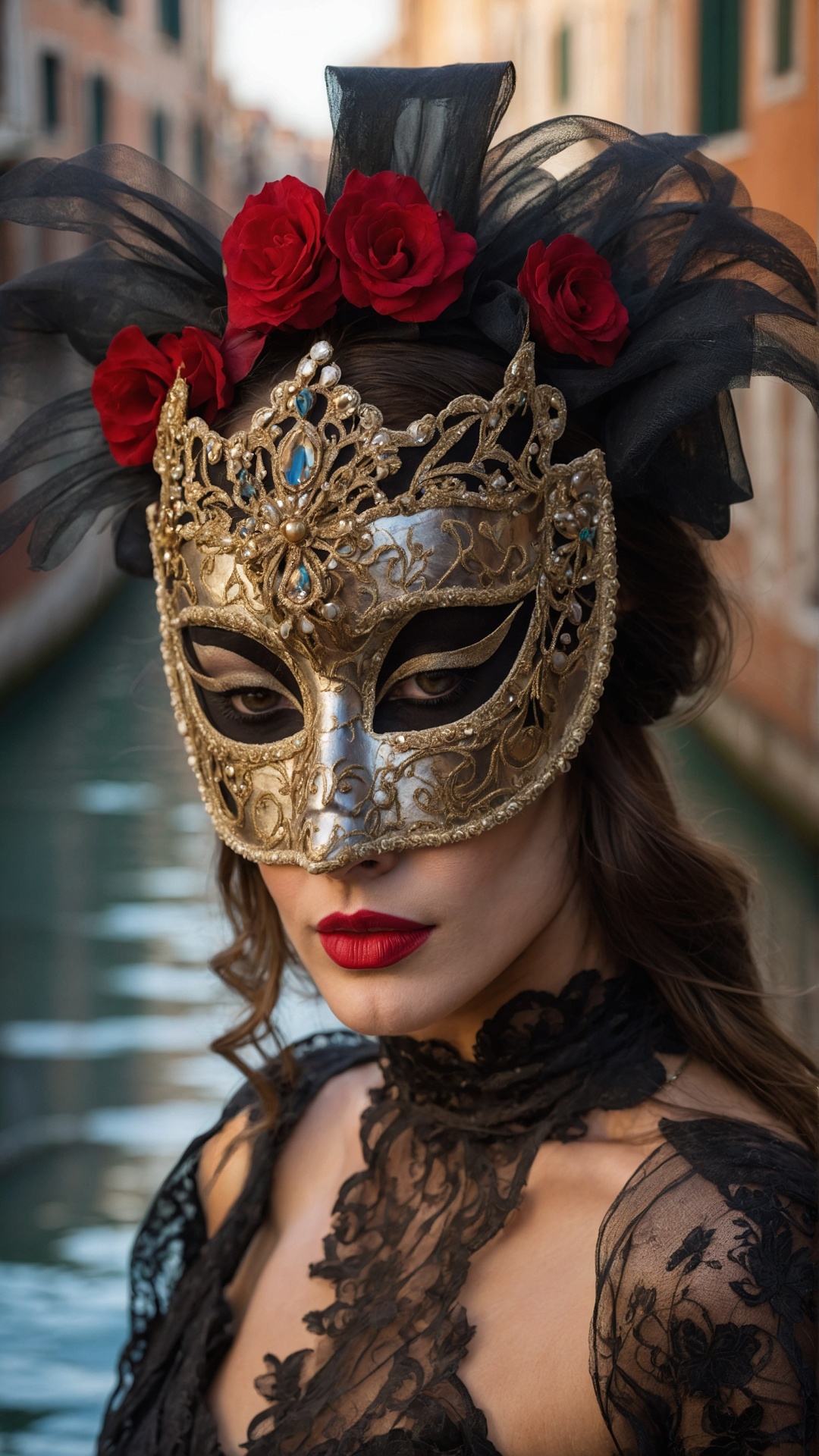 Italian woman with venetian mask in Venice