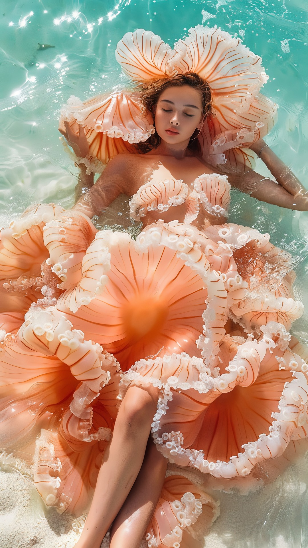 Woman with long dress on the beach