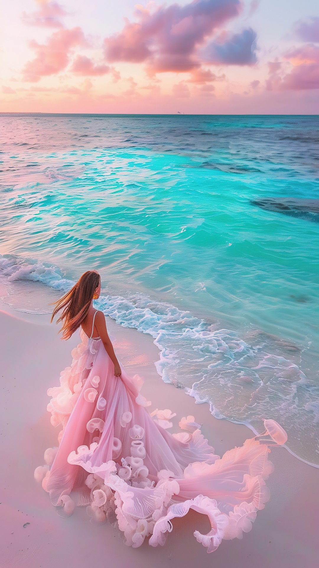 Woman with long dress on the beach