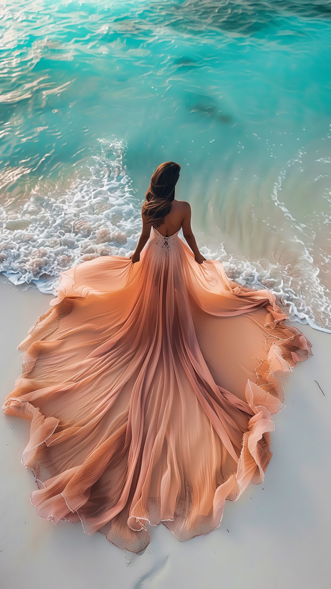 Woman with long dress on the beach