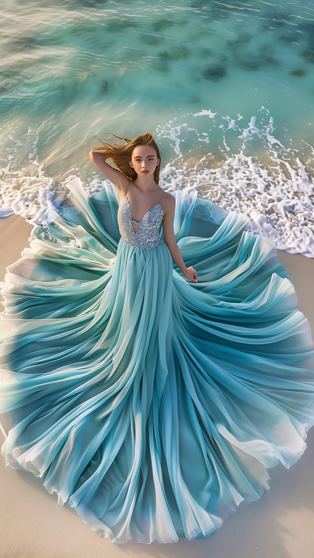 Woman with long dress on the beach