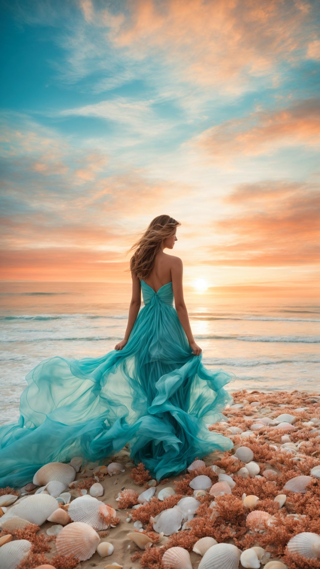 Woman with long dress on the beach