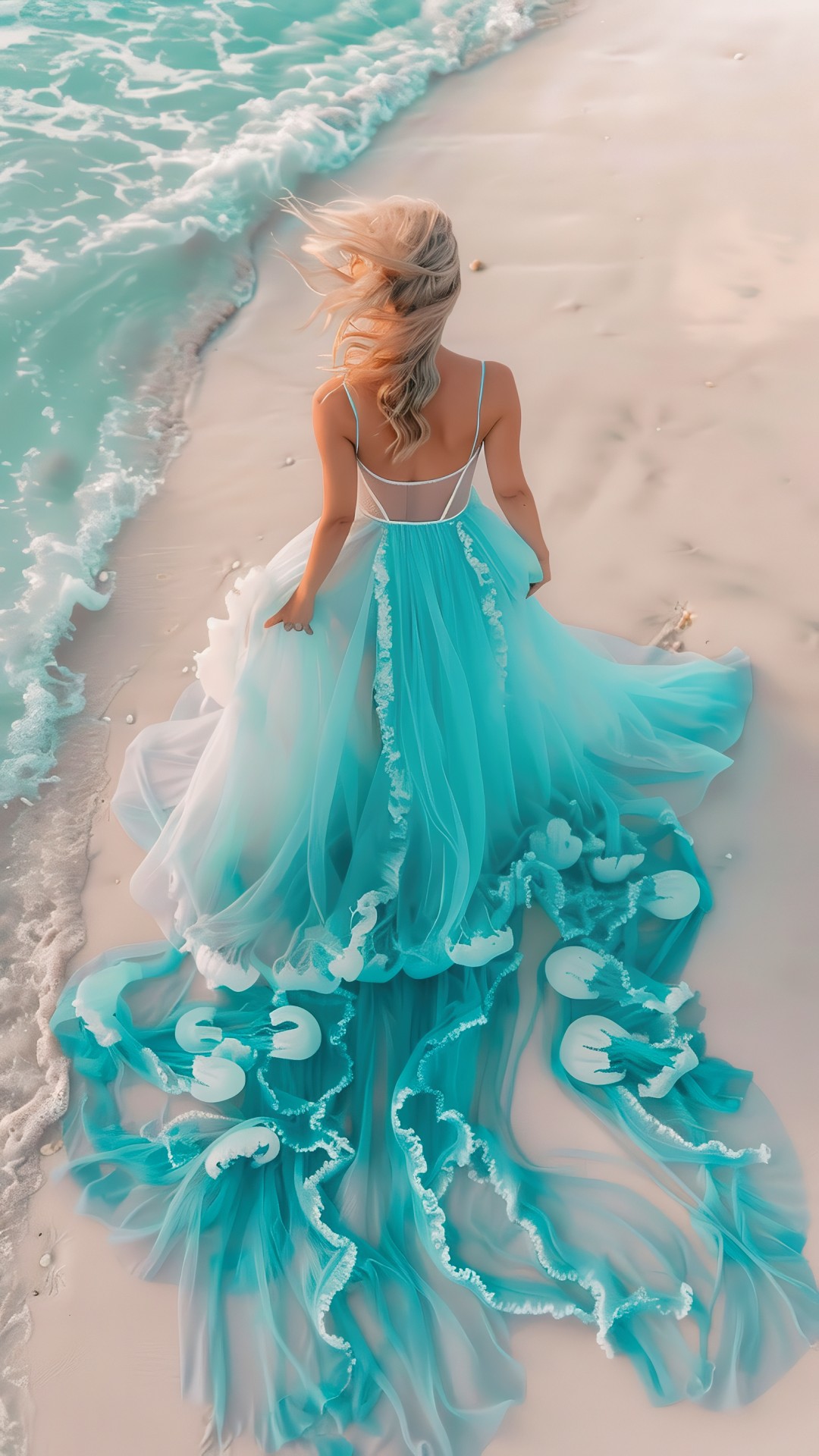 Woman with long dress on the beach