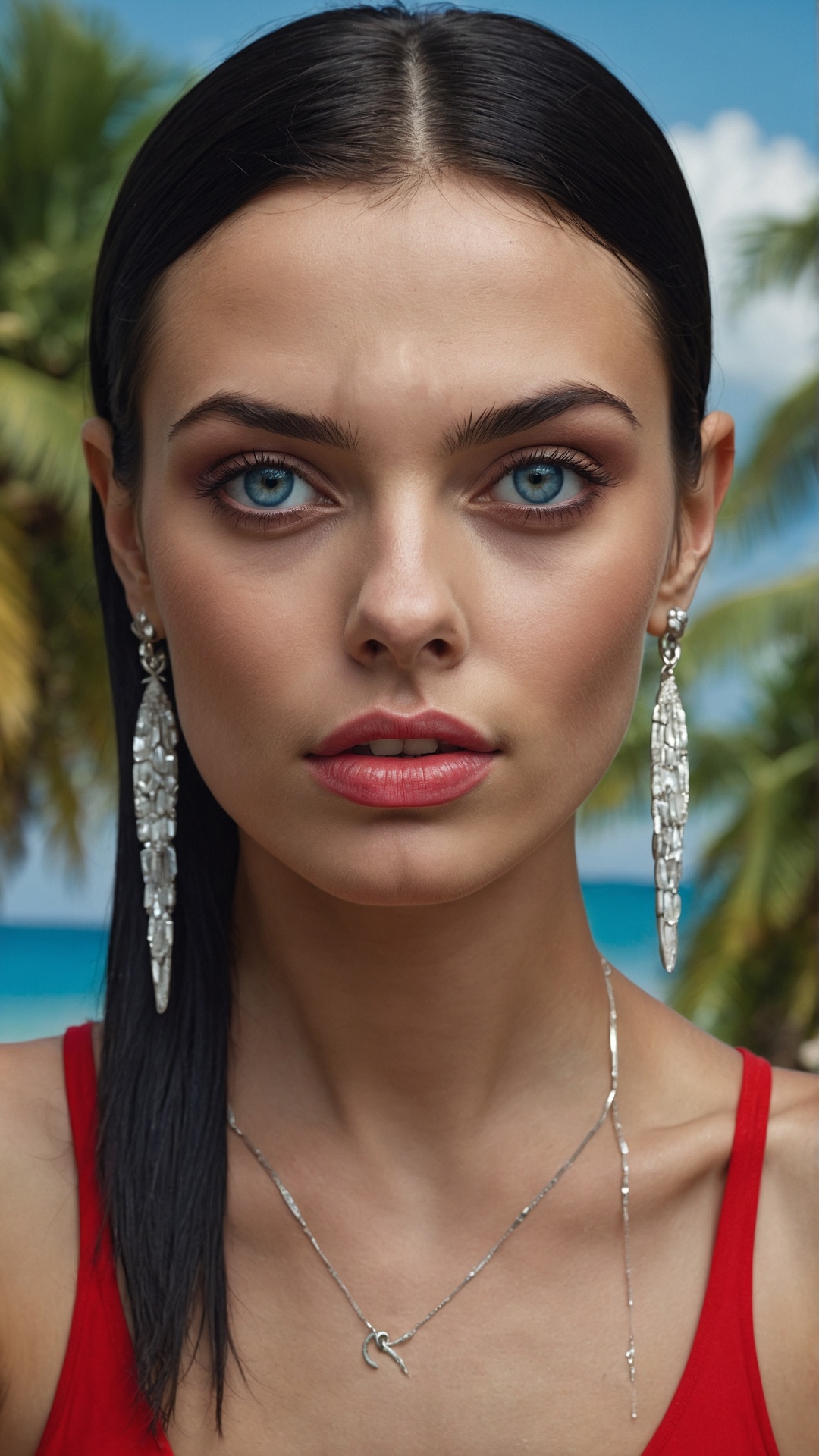Brunette woman on palm beach
