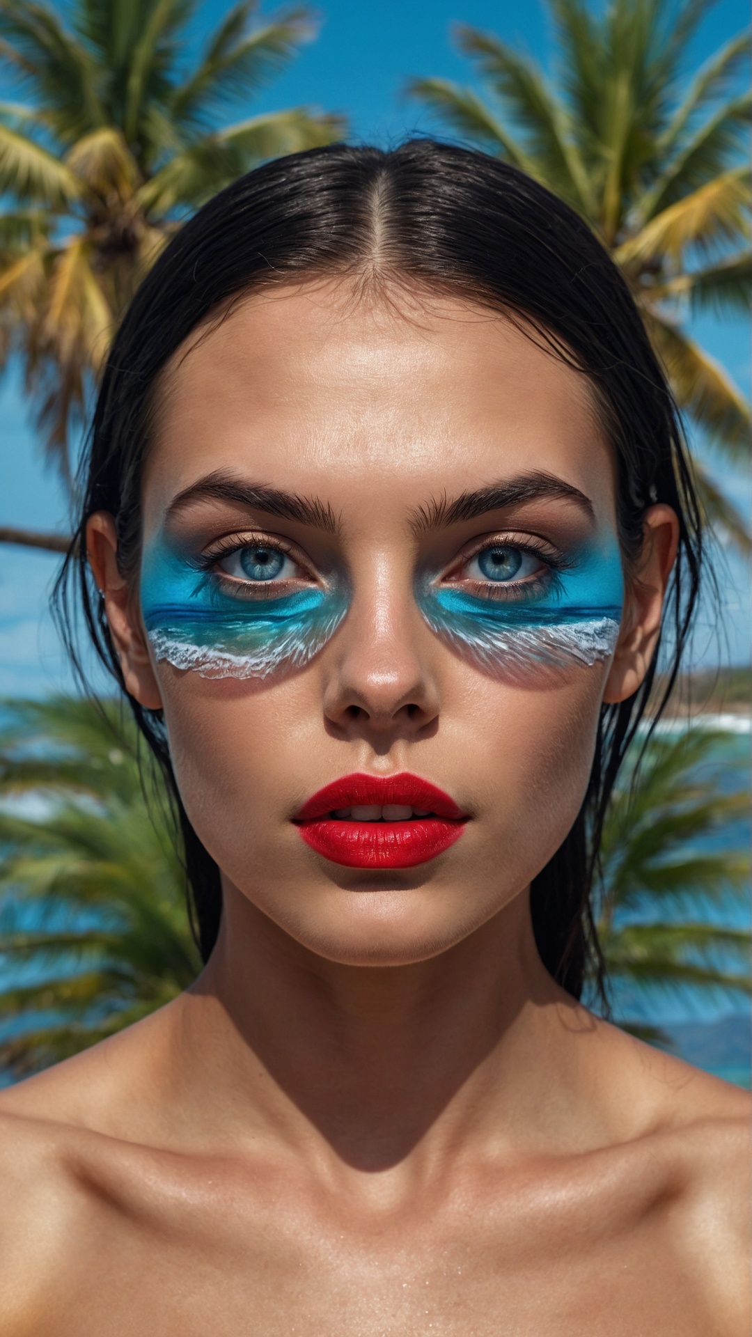 Brunette woman on palm beach