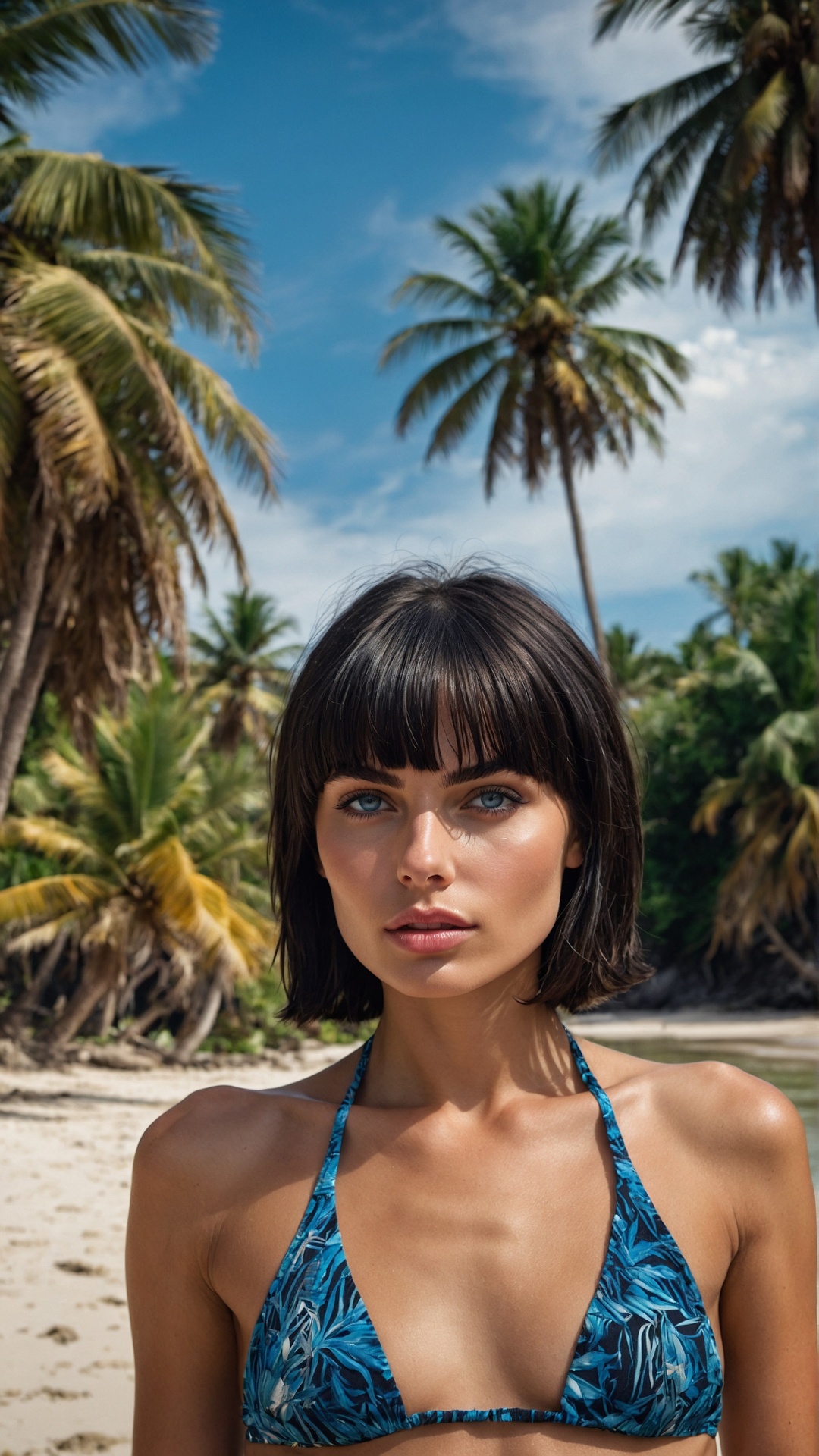 Brunette woman on palm beach