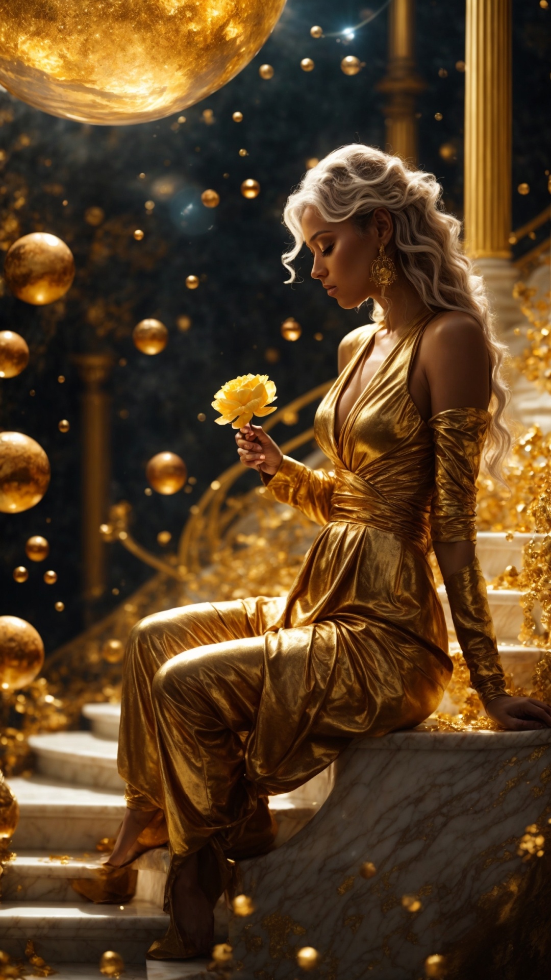 Blonde woman in eden with golden light