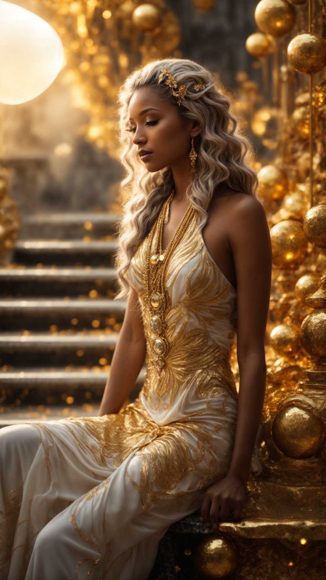 Blonde woman in eden with golden light
