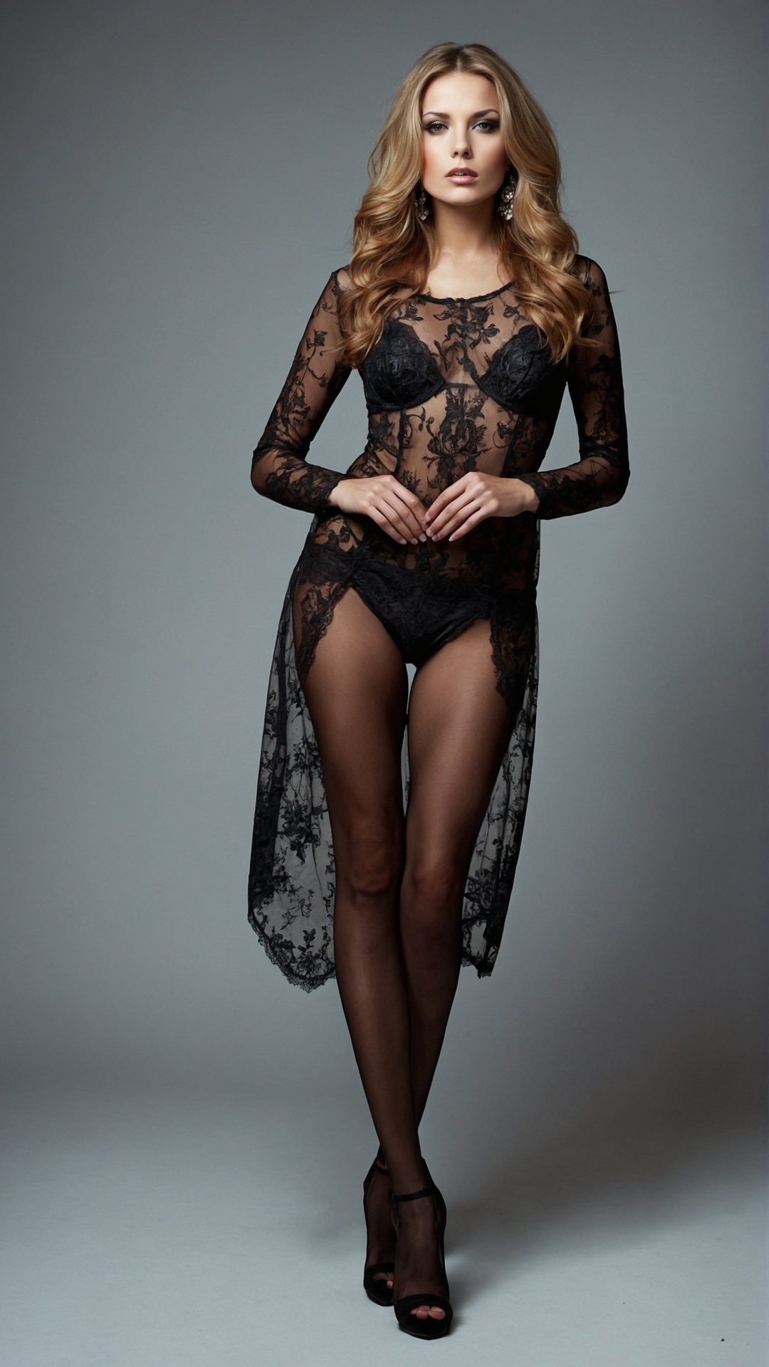 Brunette woman with black lingerie